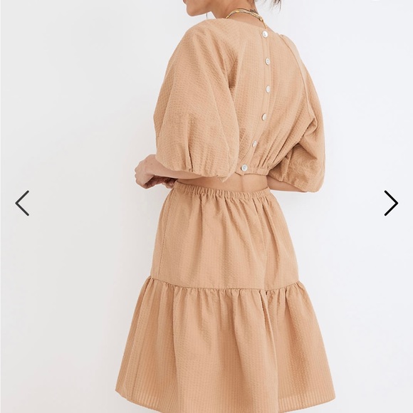 Madewell Seersucker Puff-Sleeve Cutout Mini Dress - Picture 3 of 7